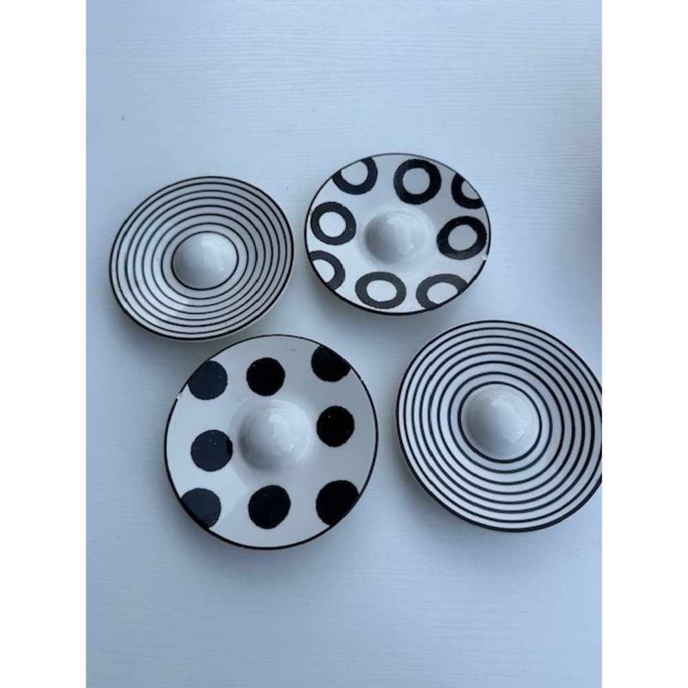 Loucarte Portugal Set 4 Vintage MCM Dishes Black White Op Art Geometric 4.5"